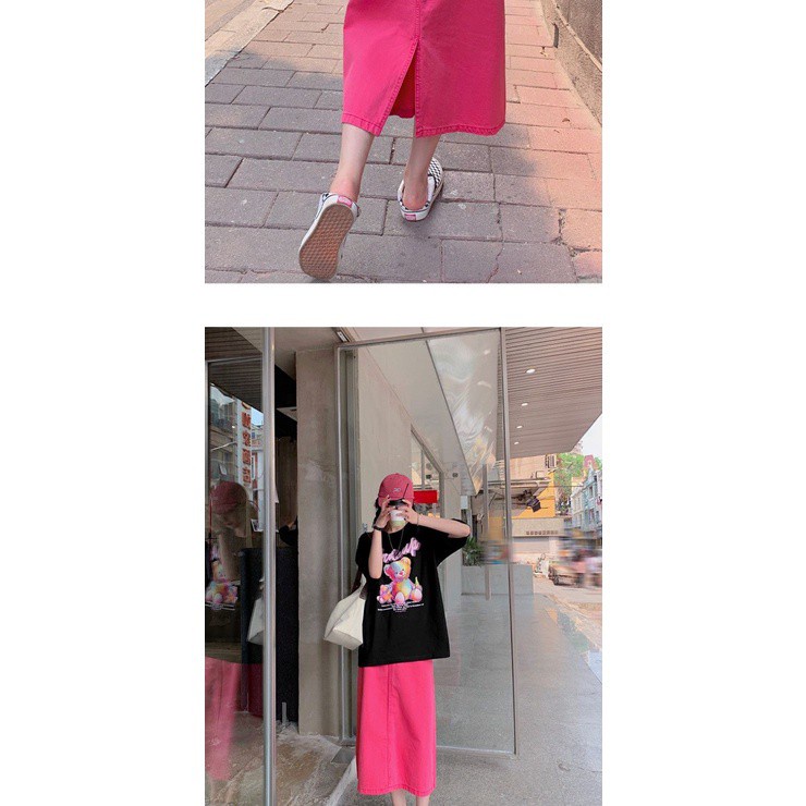 Chân Váy Jean Dáng Chữ A Lưng Cao Màu Hồng Phong Cách Hàn Quốc Thời Trang Mùa Hè Cho Nữ 2021