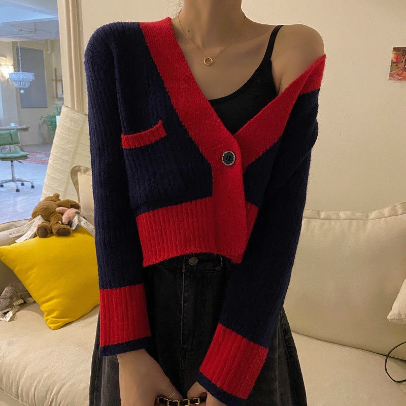 COZOK Áo cardigan dệt kim tay dài dáng ôm màu khối thời trang