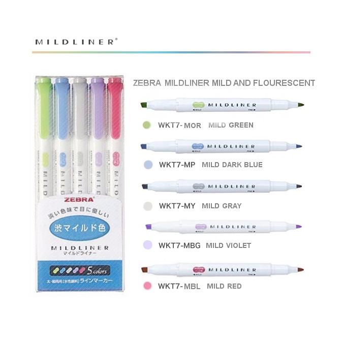 Bộ 5 bút đánh dấu hai đầu Zebra Mildliner Double-Sided Highlighter – Fine/Bold – 5 Cool &amp; Refined Color Set