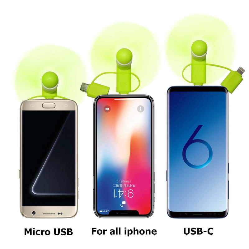 Quạt USB Mini 3 Trong 1 Cho Điện Thoại Android Type C Micro iPhone