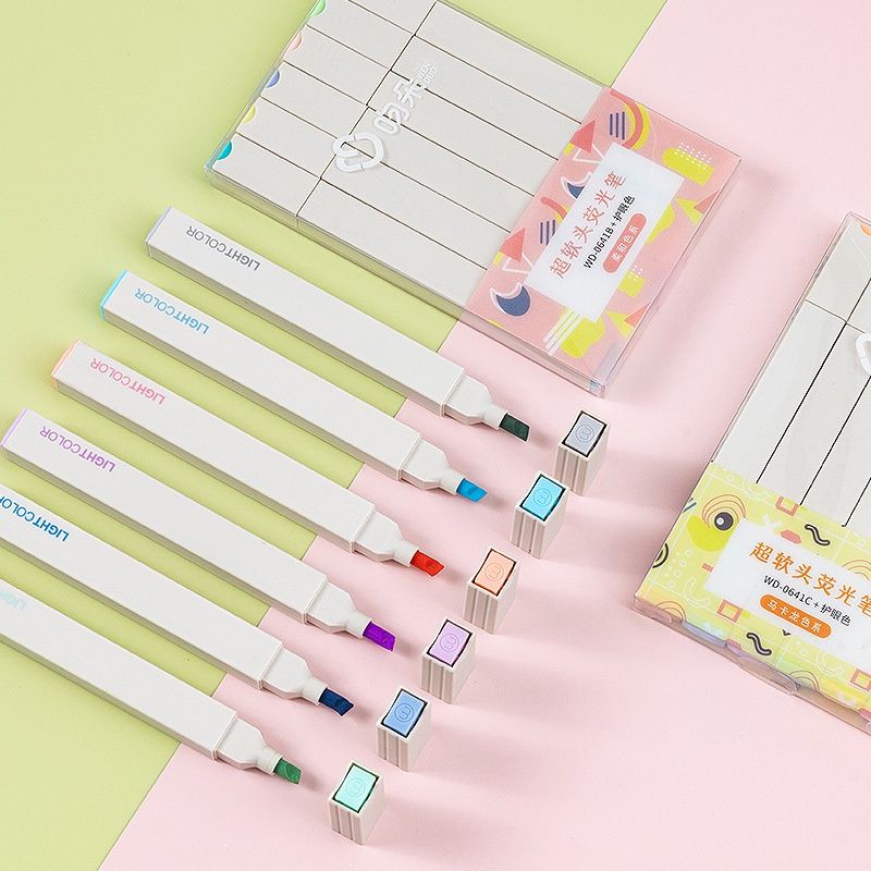 Set 6 Bút Dạ Quang Highlight Màu Pastel hình vuông xinh xắn