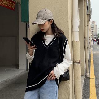 Áo Sweater Dệt Kim Cổ Chữ v Không Tay Dáng Rộng Thời Trang Thu Đông Hàn Quốc Cho Nữ