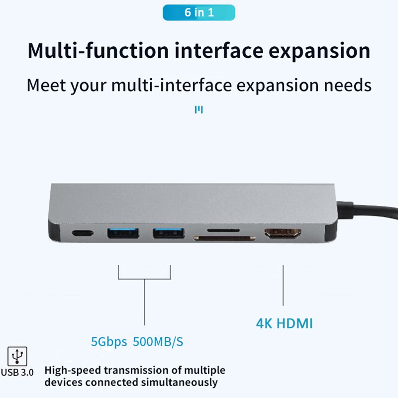 Đế Sạc Nhanh 6 Trong 1 Cổng Type-C Sang Hdmi Cho Macbook Air Pro Notebook