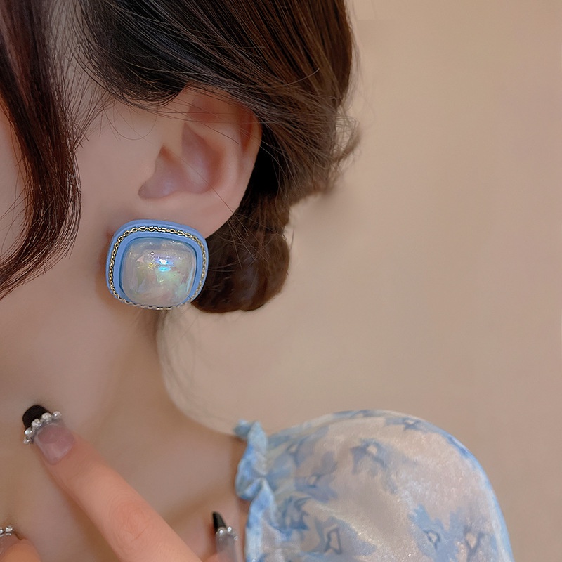 Bông Tai Mạ Bạc 925 Kiểu Hình Vuông Màu Kẹo Ngọt Phong Cách Hàn Quốc Thời Trang Mới S925 Dành Cho Nữ