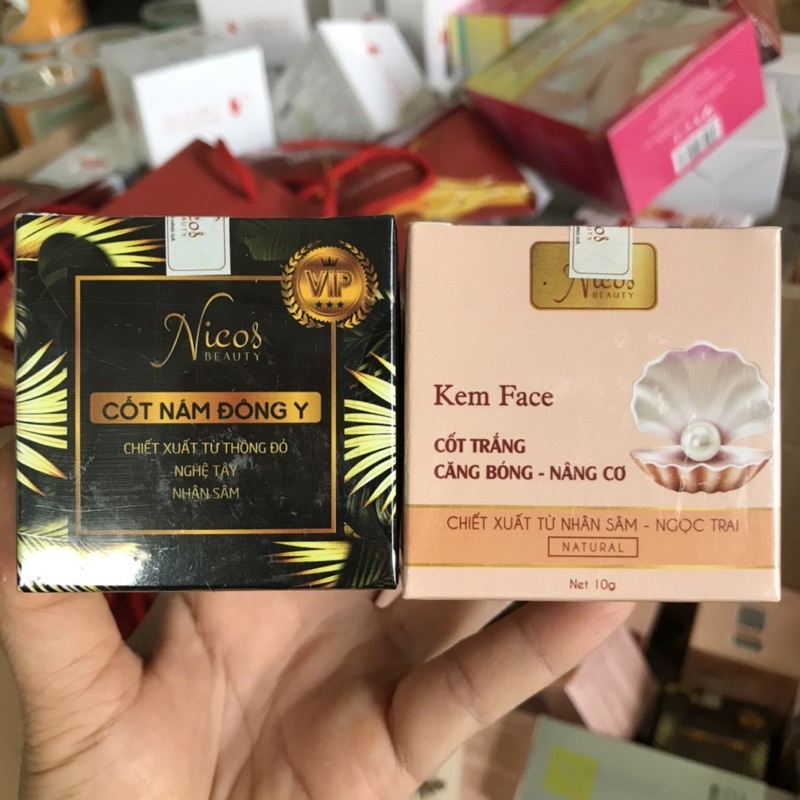 Combo Kem Face Cốt nám Đông Y Nicos + Kem Cốt trắng nâng cơ Nicos Beauty 10g - Hàng chính hãng