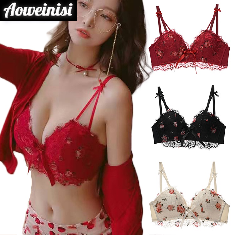 Áo Lót Nâng Ngực Cổ Chữ V Sâu Không Gọng Thép Thoáng Khí Thêu Họa Tiết Quyến Rũ Cho Nữ