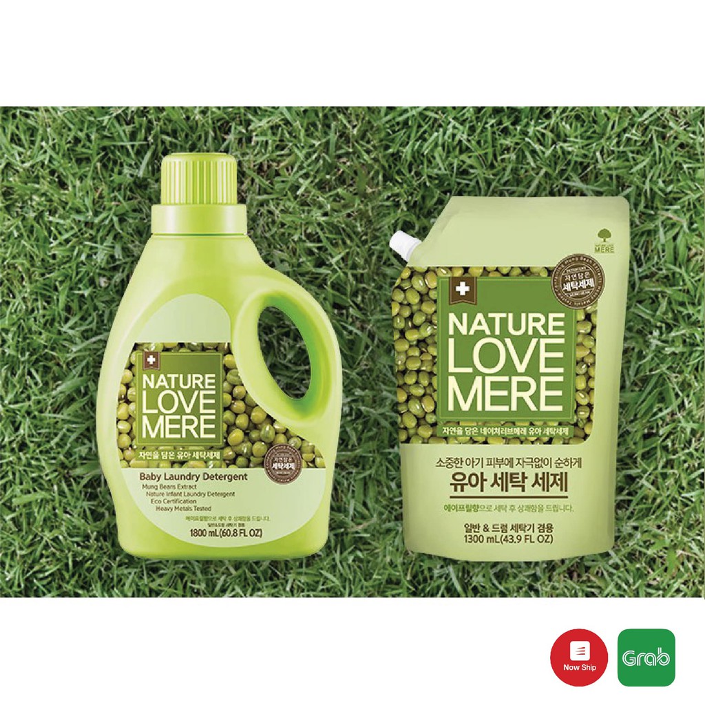 Nước giặt Nature Love Mere hương đậu xanh Mungbean chai 1.8L/ túi 1.3L