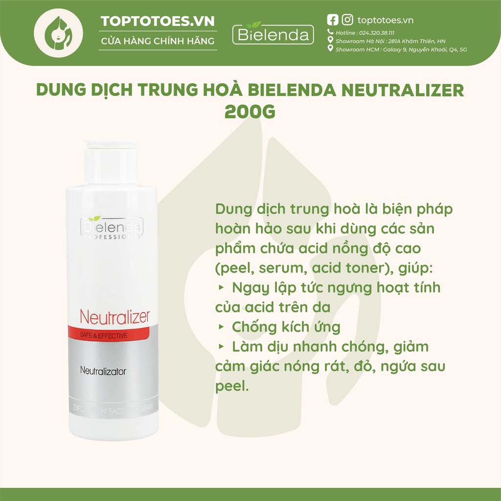 Dung dịch trung hoà Bielenda Neutralizer 200g ngăn ngừa kích ứng khi peel