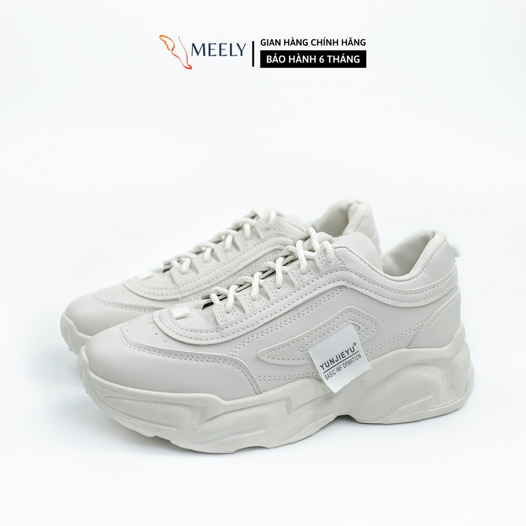 [ Tất Cổ Cao Qùa Tặng ] Giày Thể Thao Nữ Nâng Đế MEELY Màu Kem Kiểu Sneaker Ulzzang Cá Tính - C95