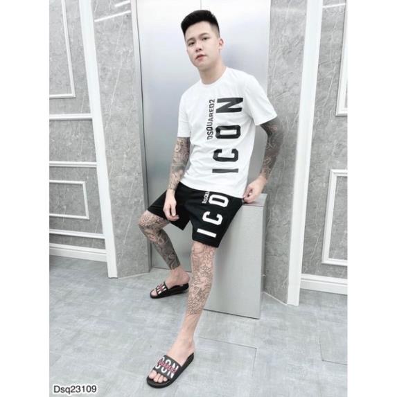 [Sẵn Hàng] Bộ Nam DSQ Chất Cotton Chữ In Dọc - Bộ quần áo DSQ Mùa Hè