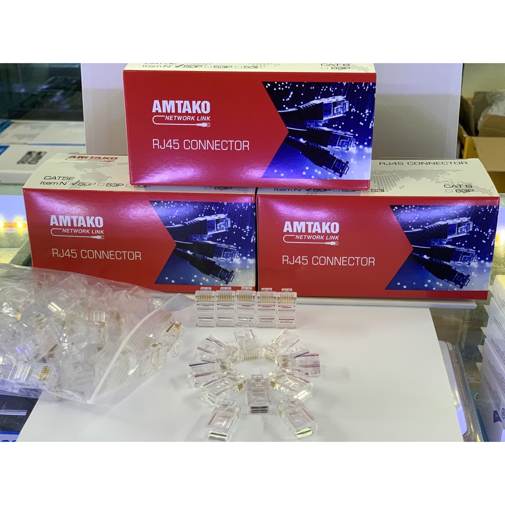 Hạt mạng RJ45 CAT 5E AMTAKO Hộp 100 hạt