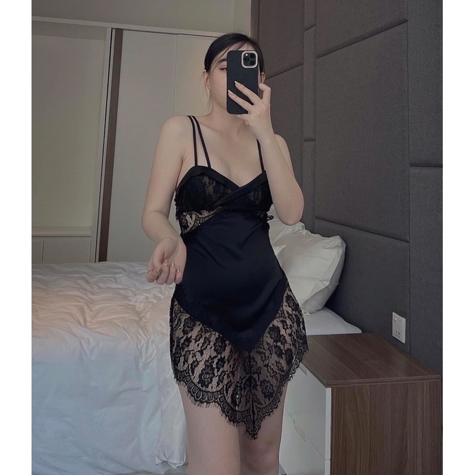 Váy ngủ lụa 2 dây sexy D01 cao cấp [quyến rũ, khoe lưng trần]