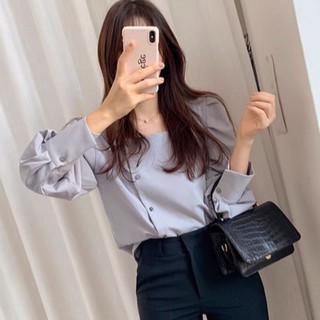 Áo kiểu cổ vuông phối nút sang trọng - nhiều size và màu, form dáng chuẩn thích hợp mặc công sở, dự tiệc