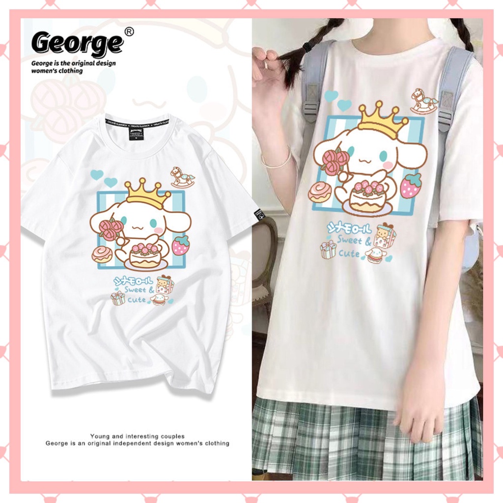 Cinnamoroll - Áo thun tay ngắn Hello Kitty Unisex form rộng mùa hè