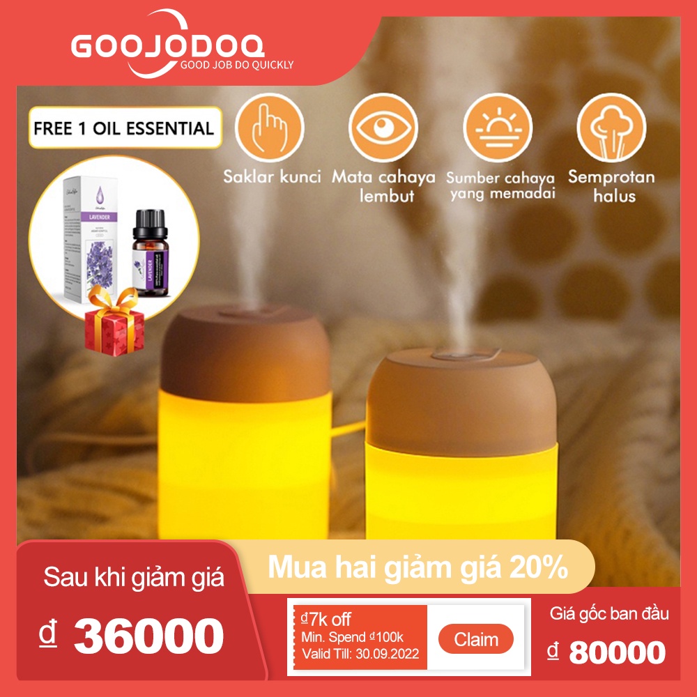 Máy tạo độ ẩm không khí GOOJODOQ USB mini có đèn led ban đêm 300ml