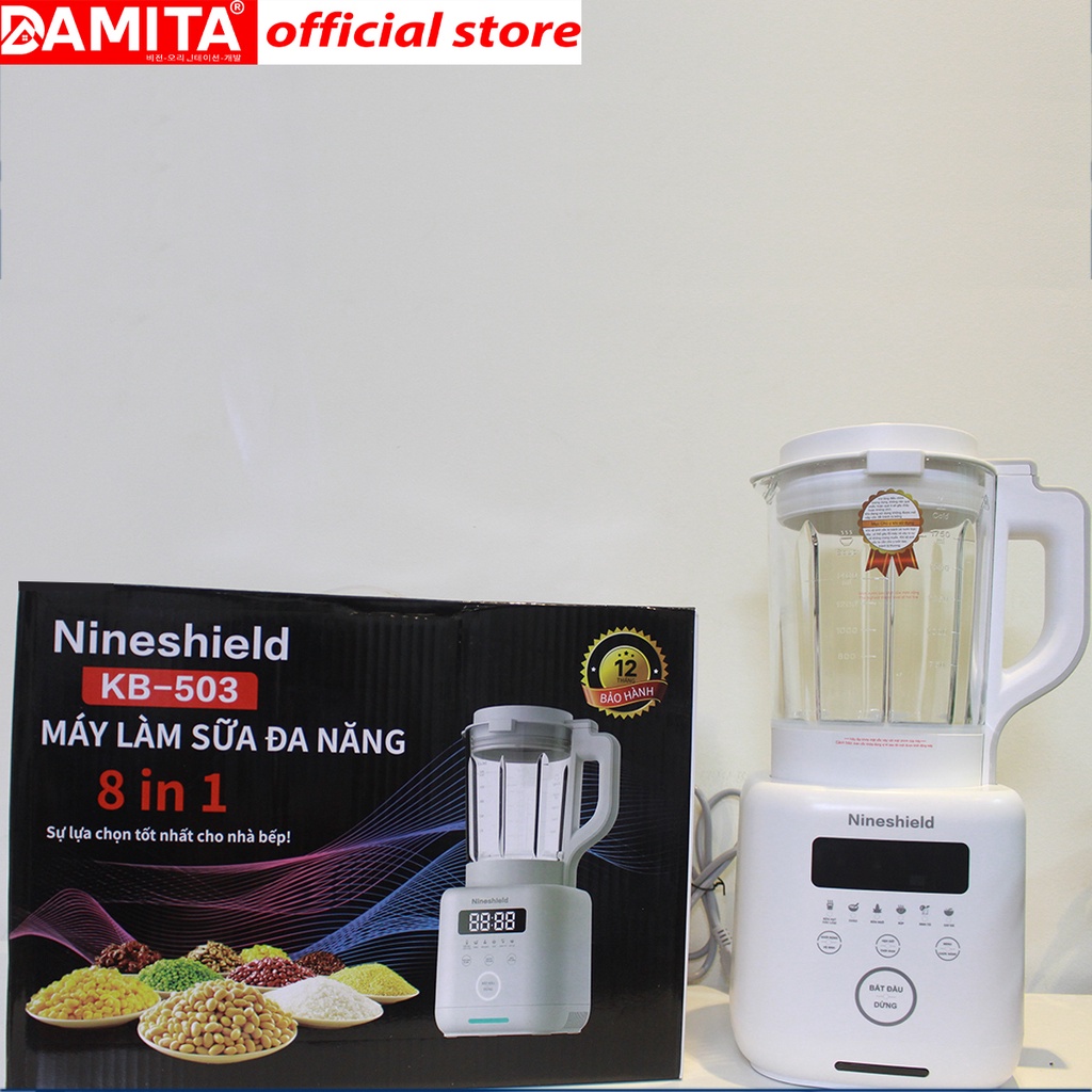 Máy làm sữa hạt đa năng NineShield KB-503 sữa đậu nành xay sinh tô nấu cháo 800W mạnh mẽ dễ vệ sinh màu trắng BH 12 thag