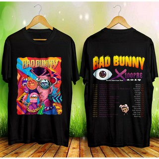 Áo thun cotton đen họa tiết chữ " Bad Bunny Tour With dates " dành cho nam