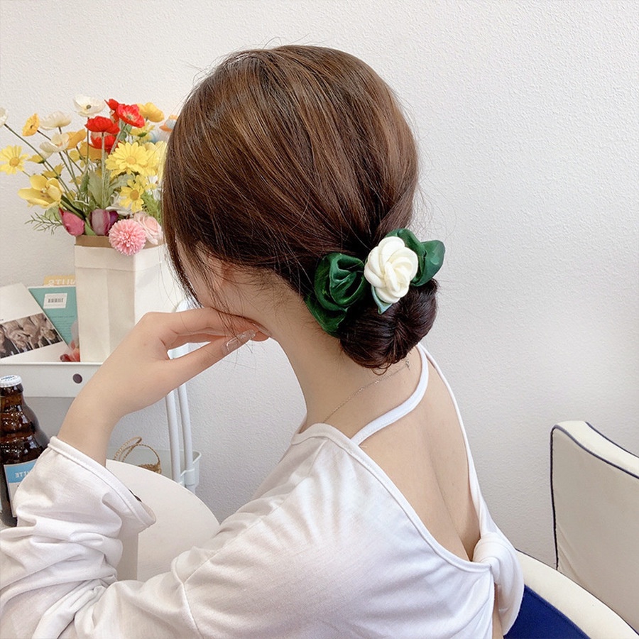Dây Buộc Tóc Cao Su Co Giãn Bọc Vải Chiffon In Hoa Kiểu Hàn Quốc Cho Nữ