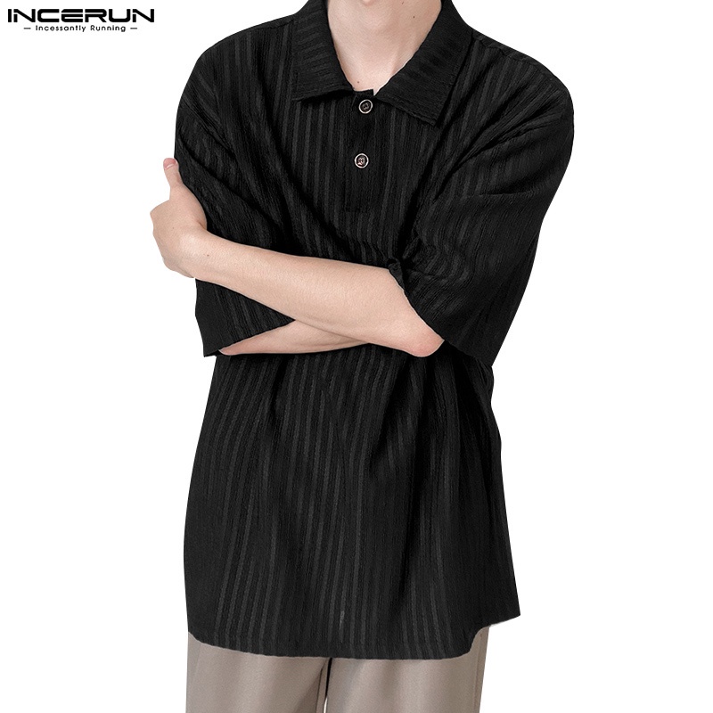 Áo polo INCERUN tay lửng màu trơn size S-5XLthời trang cho nam