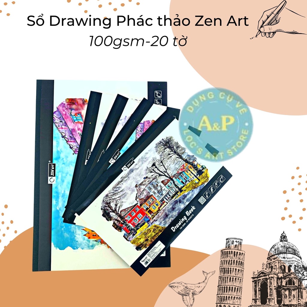 Sổ vẽ ký họa phác thảo Drawing Book Zen Art gáy dán 100gsm 20 tờ