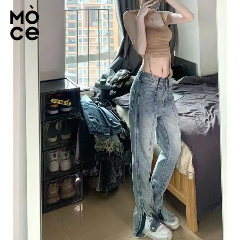 Quần Jean Ống Loe Xẻ Tà Dáng Suông Kiểu Âu Mỹ Cá Tính Cho Nam Và Nữ