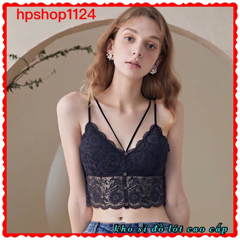 Áo lót nữ , áo bralette ren mỏng đính cúc cổ dây V sexy có đệm ngực