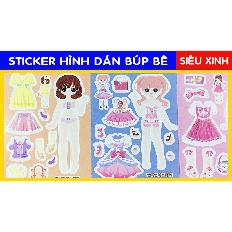 16 tờ sticker miếng dán búp bê thay váy cho bé