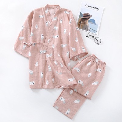 Bộ Đồ Ngủ Vải Cotton Mỏng Kiểu Kimono Nhật Bản Cá Tính Cho Các Cặp Đôi