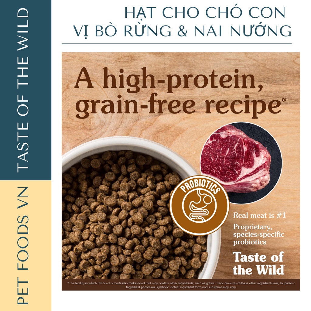 Hạt cho chó con TASTE OF THE WILD High Prairie Puppy 500g vị Bò Rừng &amp; Nai Nướng