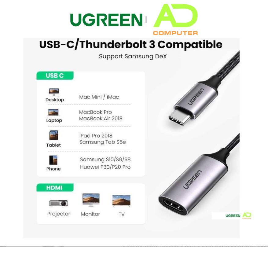 Cáp chuyển USB TYPE C sang HDMI UGREEN 70444 - Hàng phân phối chính hãng - Bảo hành 18 tháng