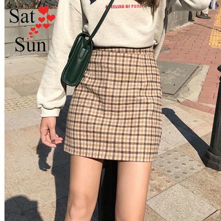 Chân váy len dạ dáng chữ A kẻ sọc thời trang SatSun