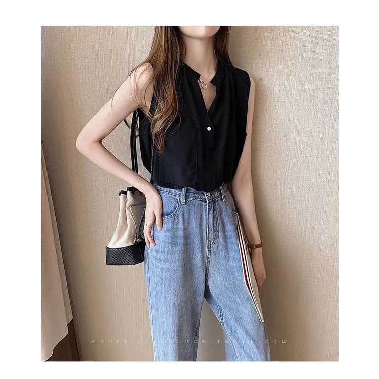 Áo Sơ Mi Chiffon Không Tay Có Túi Dành Cho Nữ