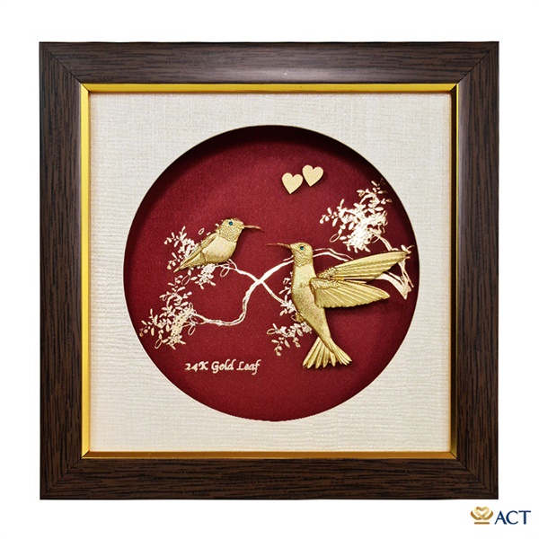 Tranh đôi Chim Ruồi dát vàng 24k (20x20cm) - quà tặng vợ, quà tặng bạn gái, quà 20/10, quà 8/3, quà 