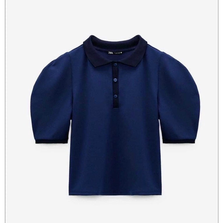 Áo polo xanh than tay phồng ZR