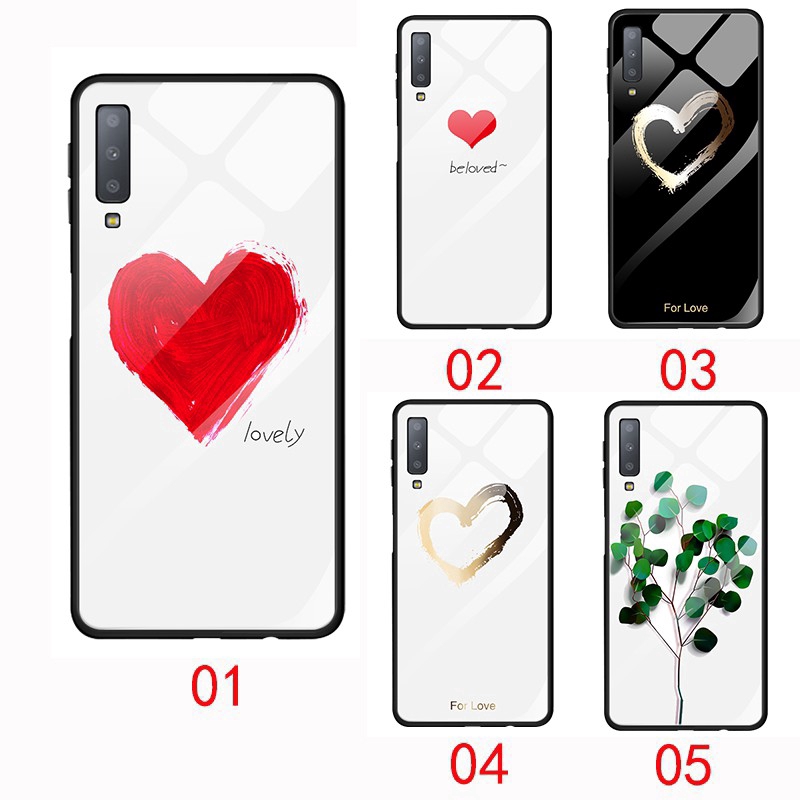 Ốp điện thoại mặt kính cường lực in hình hoa lá trái tim cho Samsung A7 2018 | BigBuy360 - bigbuy360.vn
