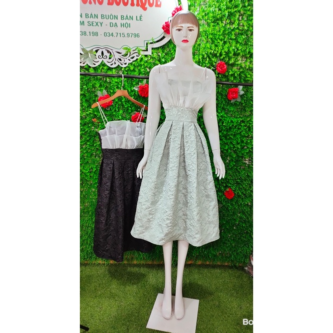 Đầm xốp hàn vân hoa ly 3D phối 2 dây dáng dài sang chảnh. Váy đẹp dự tiệc . | BigBuy360 - bigbuy360.vn