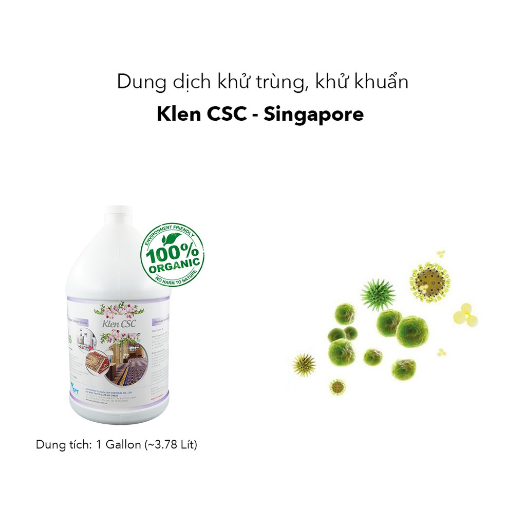 [NEW 2020] Dung Dịch Khử Trùng, Khử Khuẩn, Khử Mùi Hữu Cơ - Klen CSC - Chai Lớn 1 Gal (3,78L)