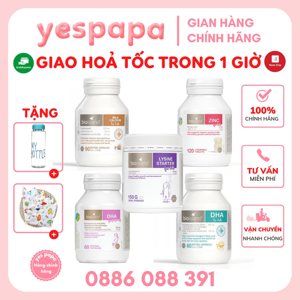 DHA Bầu BioIsland Úc 60 Viên, Zinc TE (120 viên), DHA TE (60 viên), Calcium sữa cho bé Úc (90 viên), Bột Lysine Úc