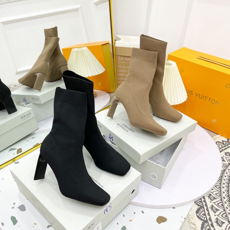 Bốt len chun gót dẹt 2 màu fullbox