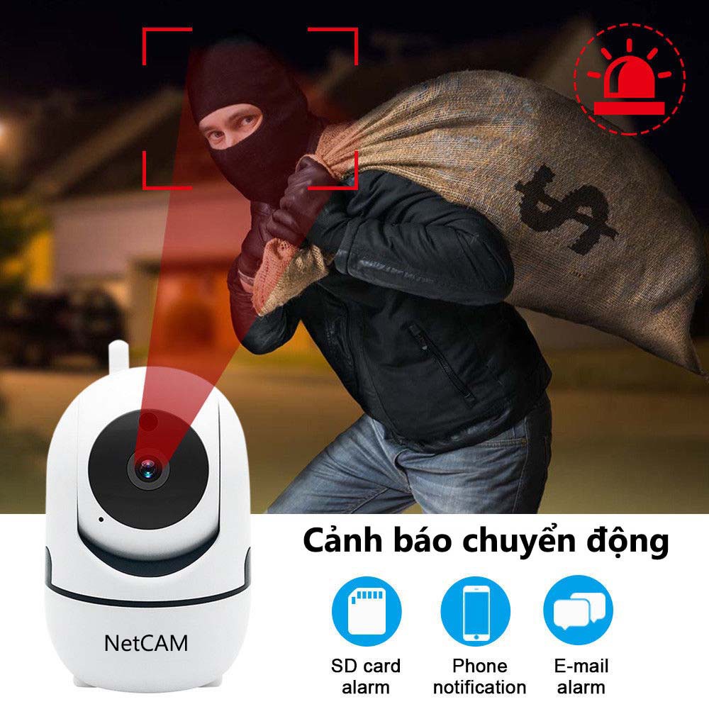 Camera IP WiFi NetCAM NR02 trong nhà, độ phân giải 2MP, Quay quét 360 độ, Đàm thoại 2 chiều, Theo dõi chuyển động