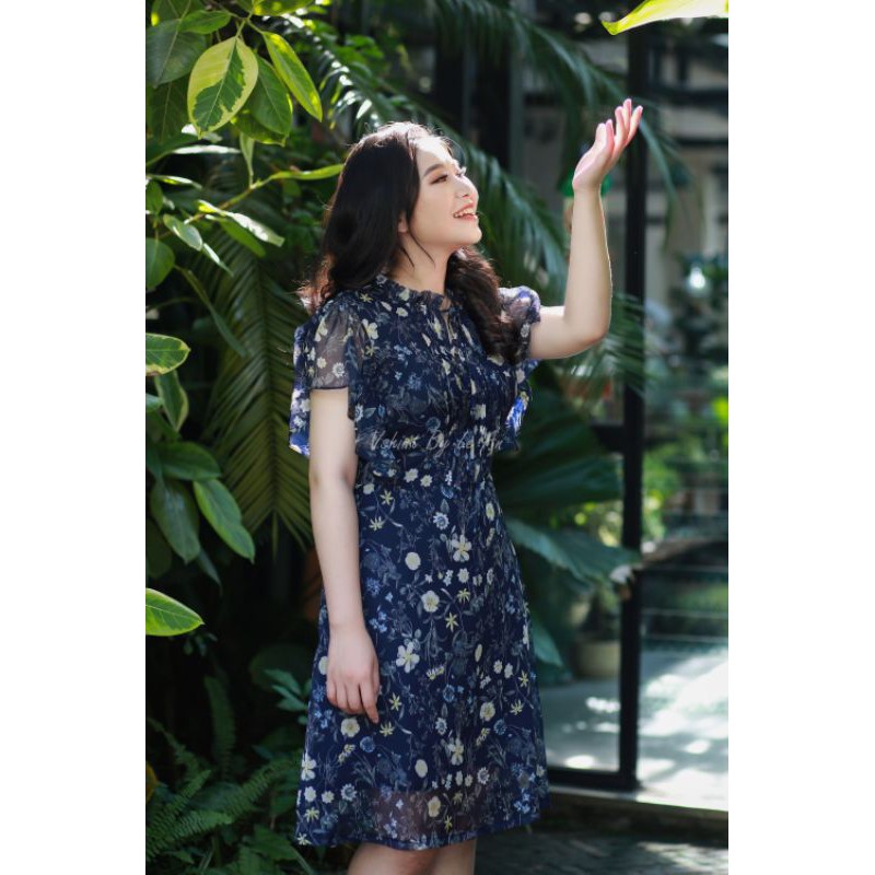 Đầm hoa von tơ xanh than