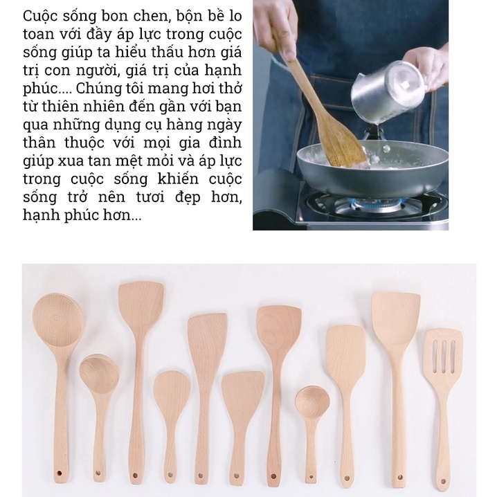 Thìa muỗng gỗ tre BAMBOOO ECO xào nấu chống dính chịu nhiệt tiện lợi nhiều kích thước