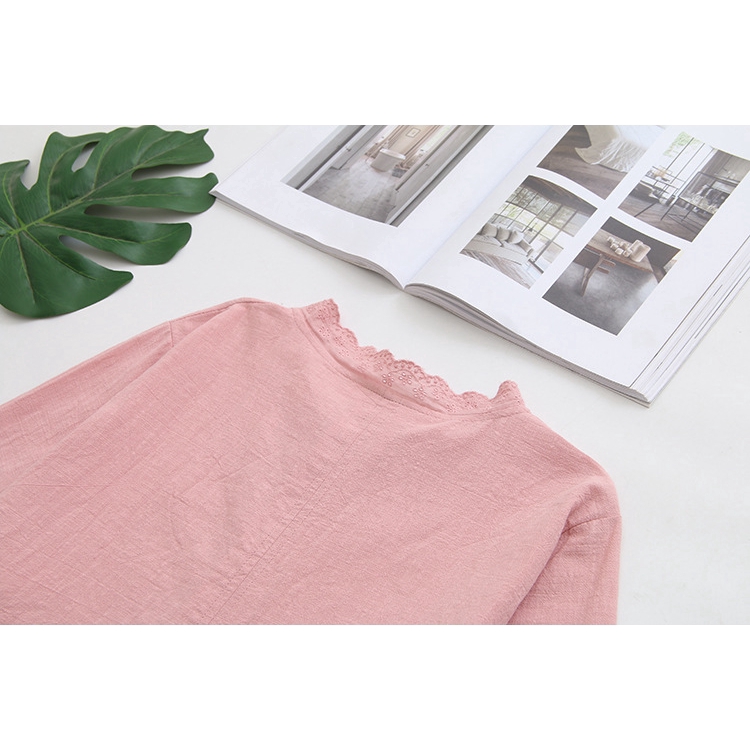 Plus Size Floral Embroidery Lace Long Sleeve Blouse Loose Big Size Pink Navy Blue Casual Blusas Officewear Tops | BigBuy360 - bigbuy360.vn