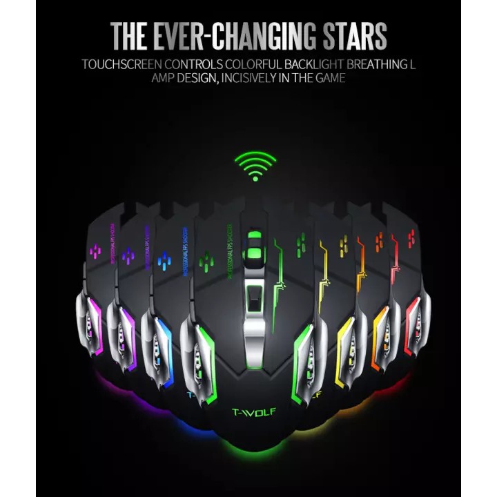 Chuột không dây gaming Led wireless T-Wolf X8 2.4GHz SIÊU NGẦU laptop Tự động đổi màu sắc chuột chơi game không dây