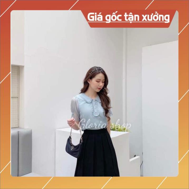 [Chất lượng số 1] Gloria Shop Áo sơ mi nữ tiểu thư cổ cánh sen tay sếp ly Thời trang màu xanh SMKX01 | BigBuy360 - bigbuy360.vn