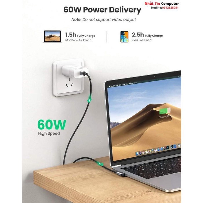 Cáp dữ liệu, sạc nhanh 60W Type-C to Type-C bẻ góc 90 độ dài 2M Ugreen 50125 cao cấp