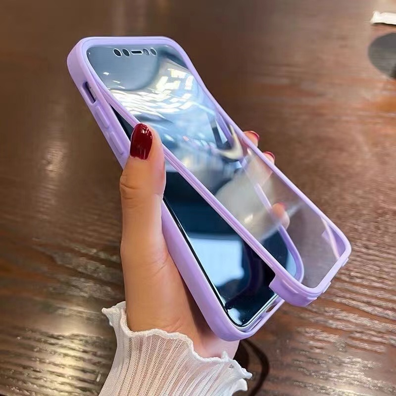 Ốp Điện Thoại Silicon Chống Sốc Tích Hợp Bảo Vệ Màn Hình 2 Trong 1 Cho Iphone 12 11 Pro Max XsMax XR Xs 7 8 Plus
