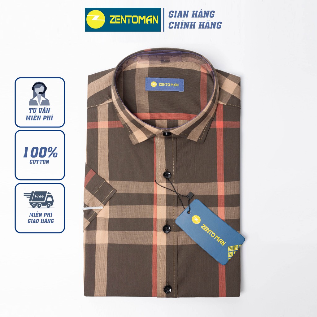 ZENTOMAN - Áo sơ mi nam tay ngắn, họa tiết kẻ công sở cao cấp thiết kế độc quyền 2276