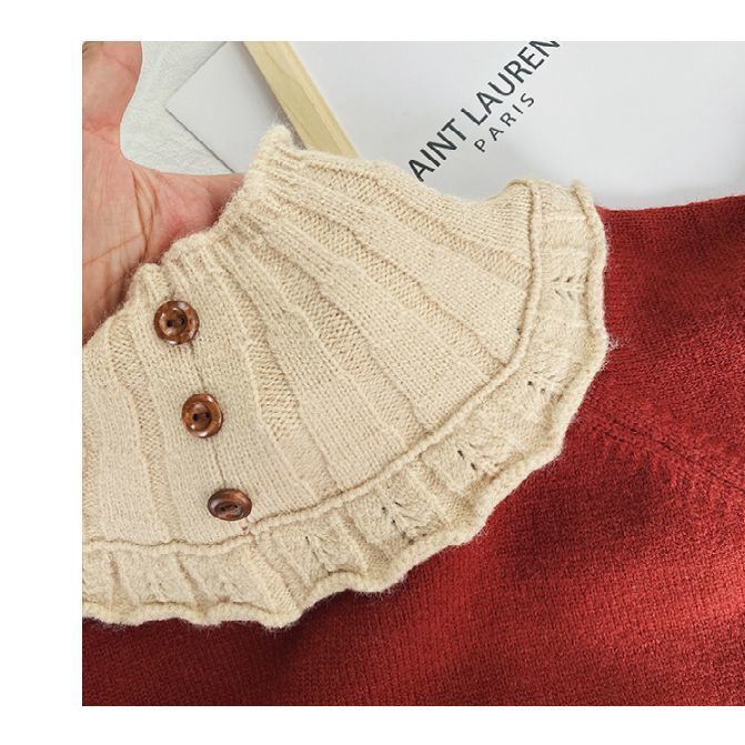 Áo dệt kim cổ tròn dày dặn giữ ấm phong cách Hàn Quốc thời trang thu đông dành cho bé gái