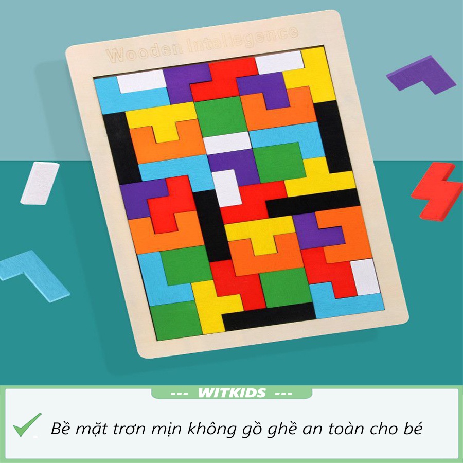 Đồ Chơi Xếp Hình Montessori Bằng Gỗ Cho Bé, Khối Tetris Xếp Gạch, Khối Lắp Ghép Tetris